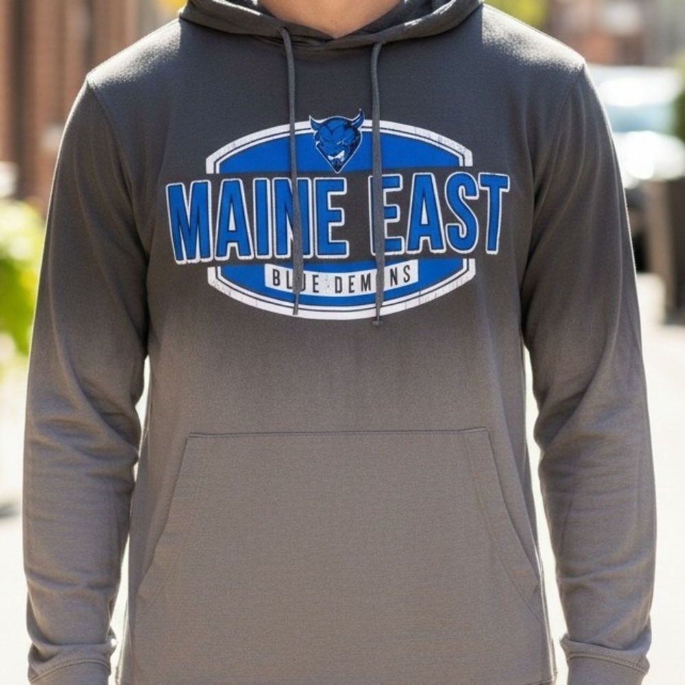 Maine East Blue Demons PEL‎ Athletic Hoodie Gray Long Sleeve Pullover Men Size S
